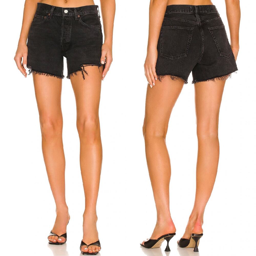 AGOLDE NWT Parker Long Denim Shorts Women’s Size 23 Black Trance Distressed